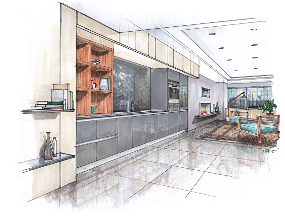 SieMatic Agate Grey Kitchen/Entertainment Center Concept